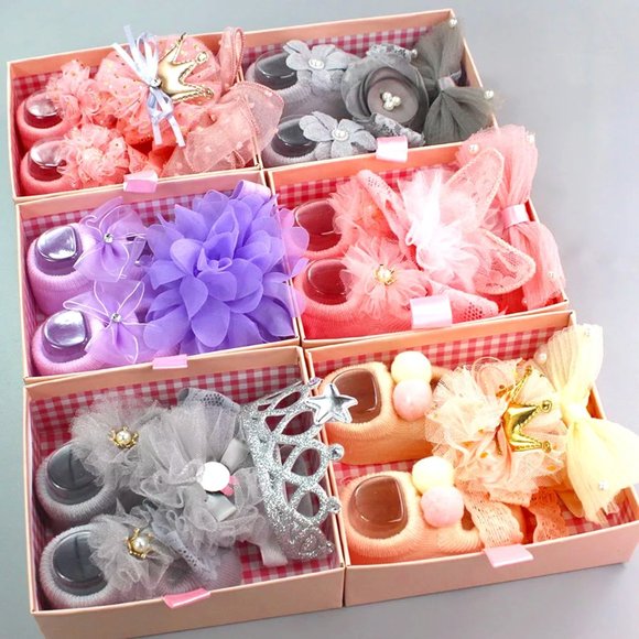 Baby Headband Sock Gift Set Baby Girls Headband Sock Shoes Infant Toddler - Picture 1 of 7